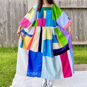 Handmade Quilted Patchwork Colorblock Dress SKU 08159